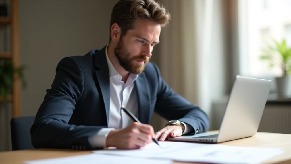 Designer aan het werk op een responsive webproject, met notities en wireframes op het bureau