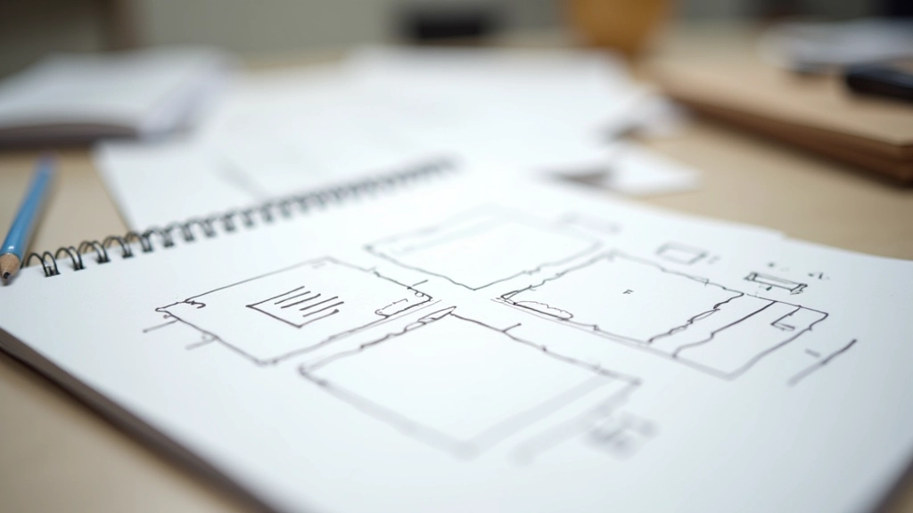 Wireframe schets van verschillende responsive layout patronen op papier