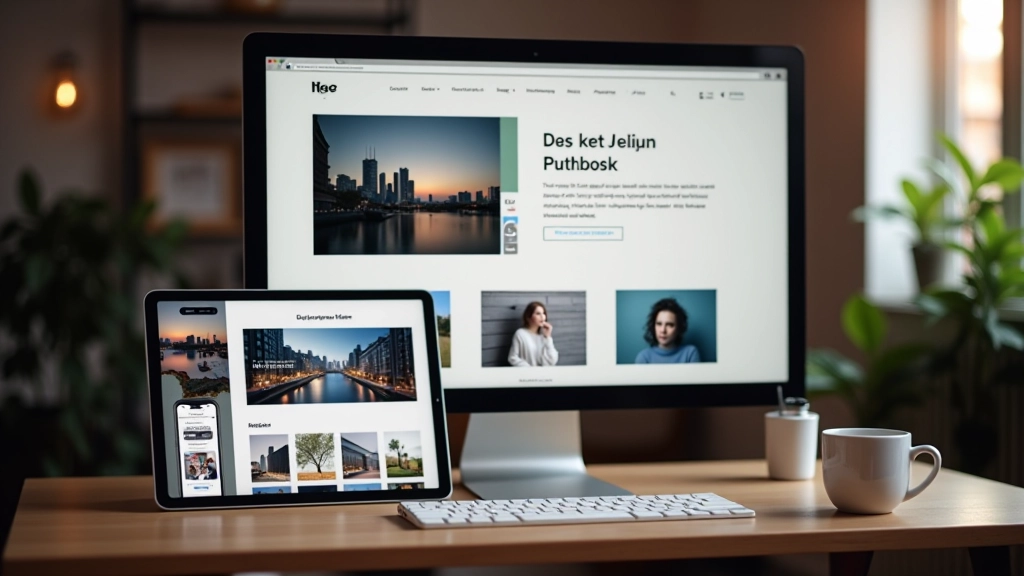 Professioneel portfolio getoond op moderne desktop met tablet en smartphone ernaast